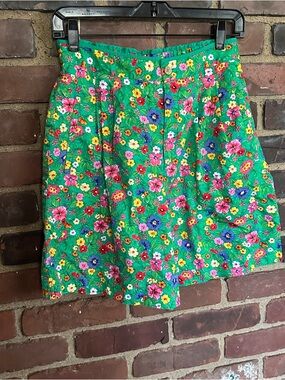 Vtg Liz Claiborne Sport Pleated High Waist Shorts Green Floral Cottage Sz 8P